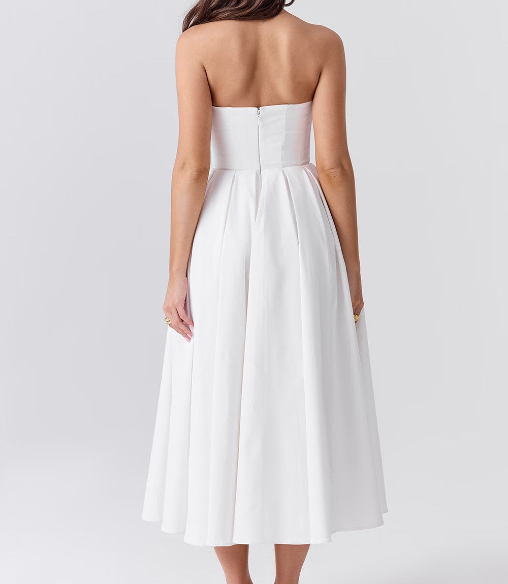 Strapless A Line Midi Dress White