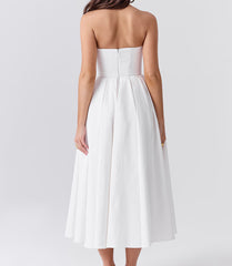 Strapless A Line Midi Dress White