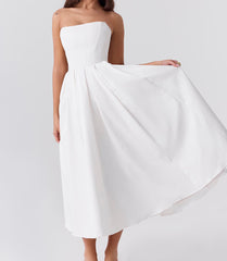 Strapless A Line Midi Dress White