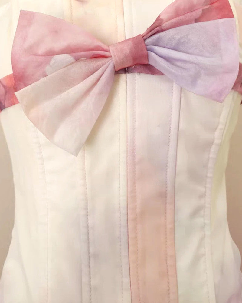 Strapless Ruffle Corset Two Piece Dress Pink