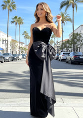 Strapless Bow Maxi Velvet Dress Black