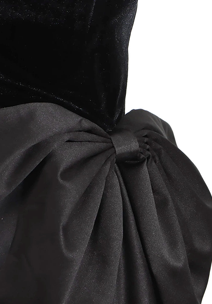 Strapless Bow Maxi Velvet Dress Black