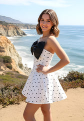 Strapless Bow Corset A Line Dress Black White