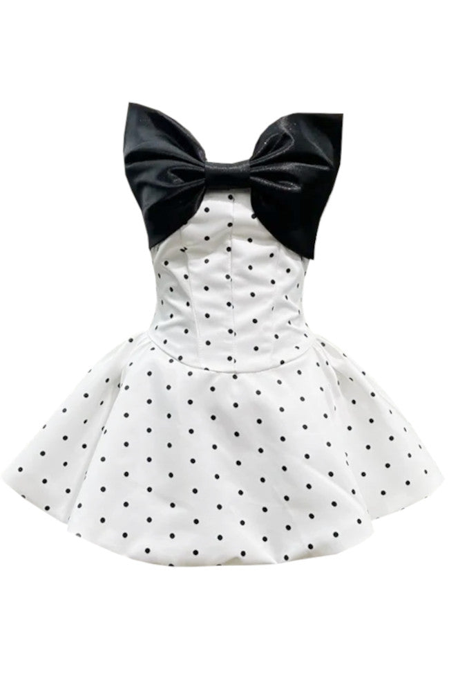Strapless Bow Corset A Line Dress Black White