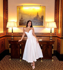 Strapless Bustier A Line Midi Dress White