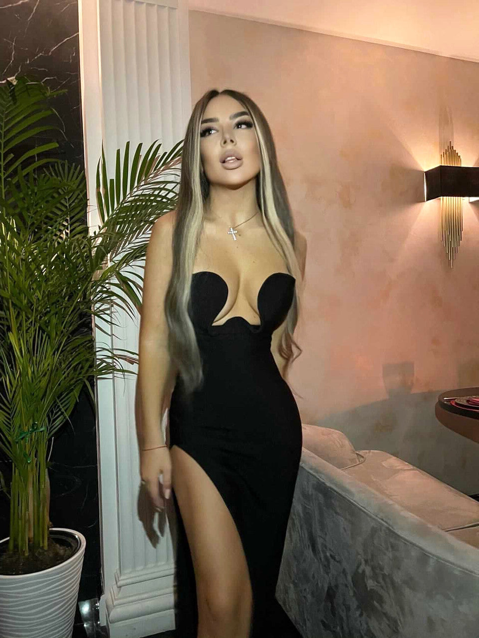 Strapless Bustier Detail Maxi Dress Black
