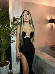 Strapless Bustier Detail Maxi Dress Black