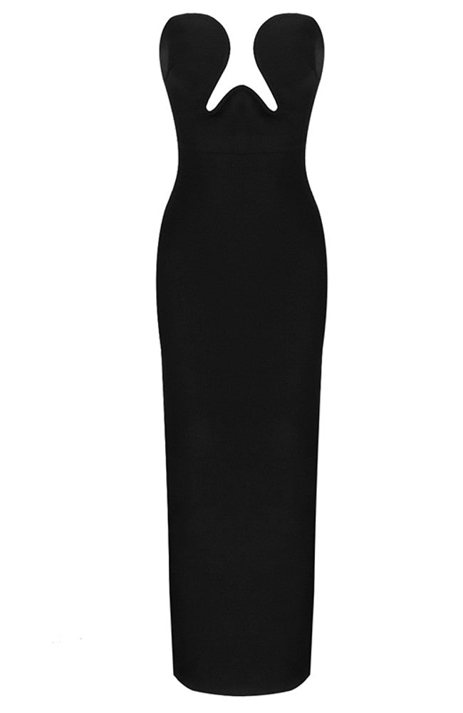 Strapless Bustier Detail Maxi Dress Black