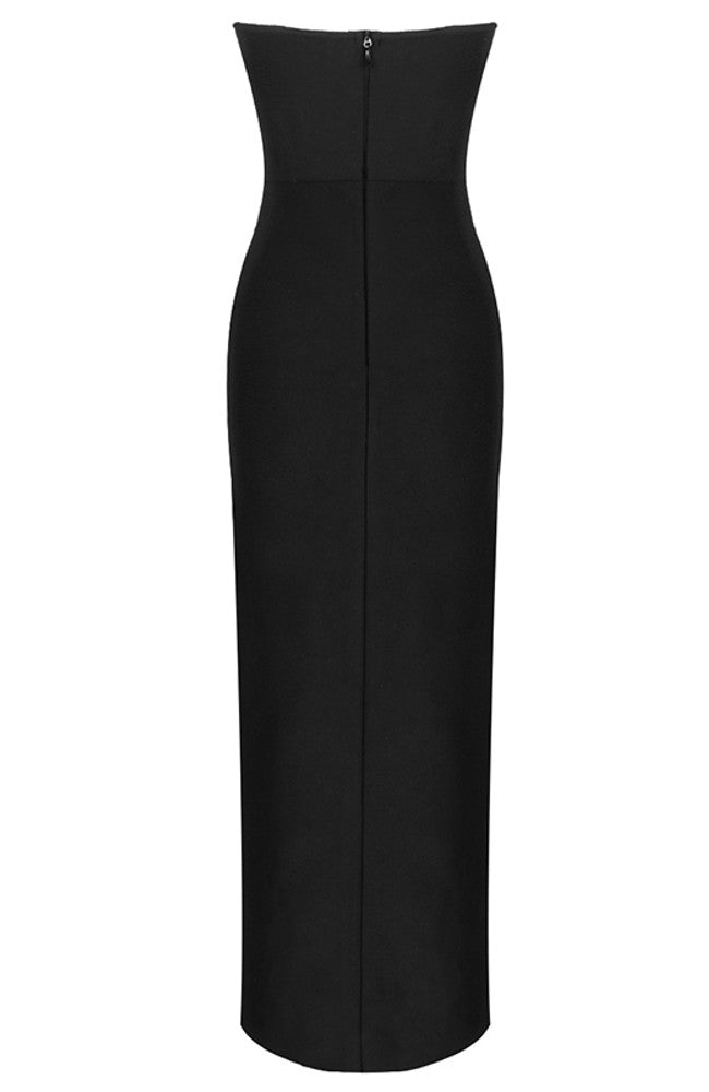 Strapless Bustier Detail Maxi Dress Black
