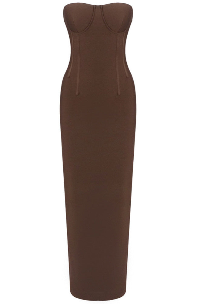Strapless Bustier Maxi Dress Brown