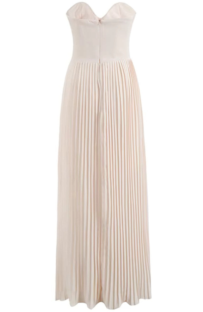 Strapless Pleated Bustier A Line Maxi Dress Blush Pink