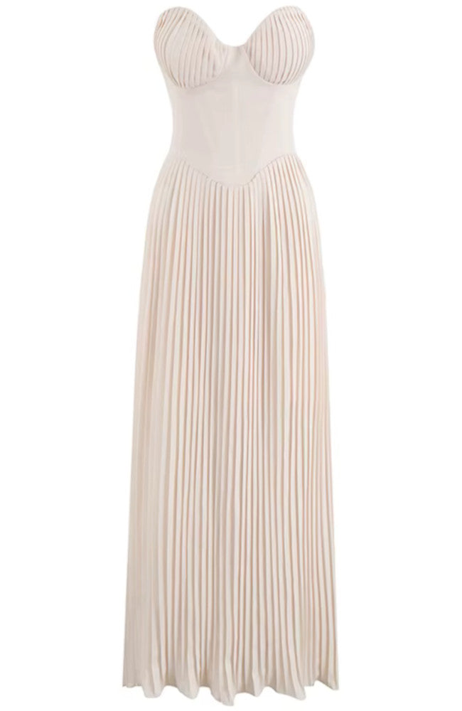 Strapless Pleated Bustier A Line Maxi Dress Blush Pink