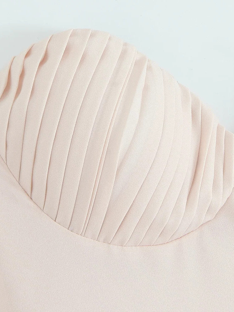 Strapless Pleated Bustier A Line Maxi Dress Blush Pink