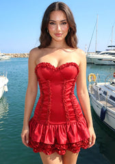 Strapless Bustier Ruffle Dress Red