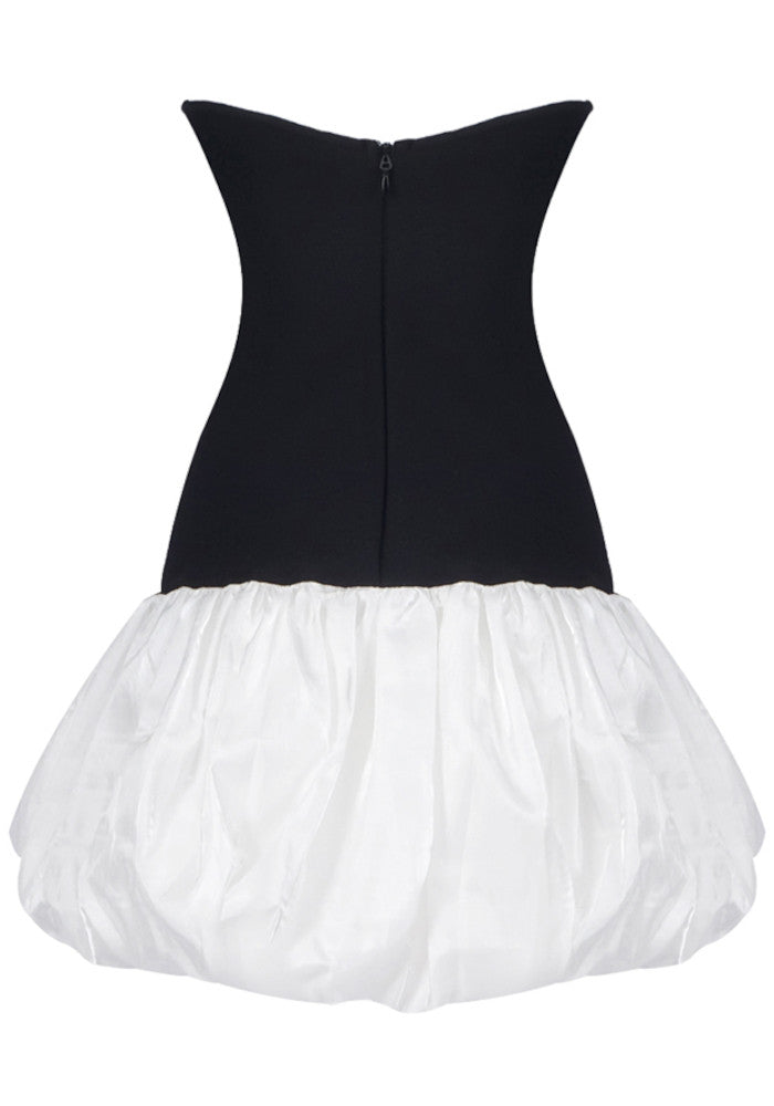 Strapless Sequin Butterfly Puff Dress Black White