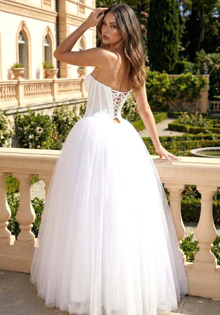 Strapless Corset A Line Maxi Dress White