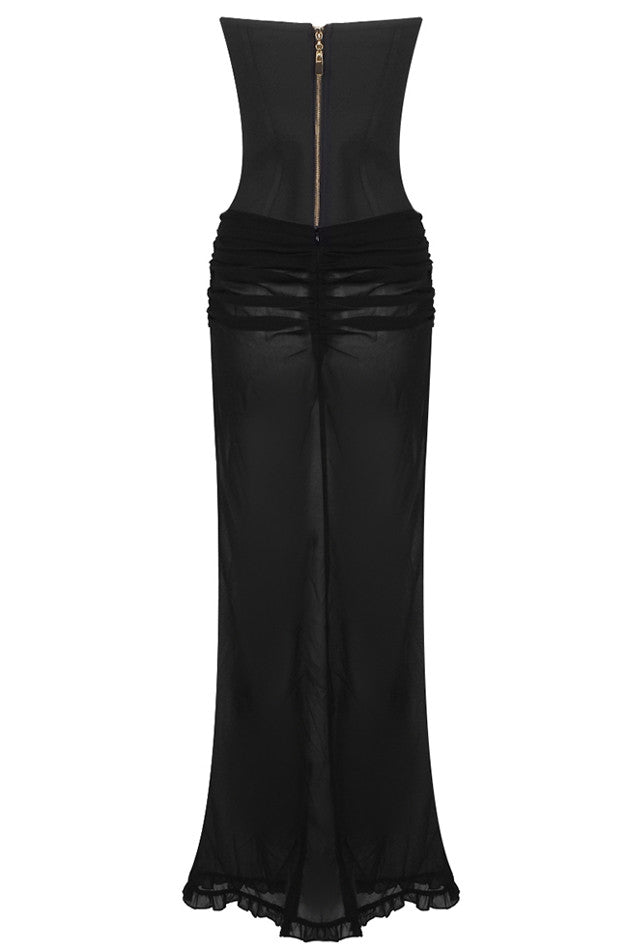 Strapless Corset Two Piece Maxi Dress Black Nude