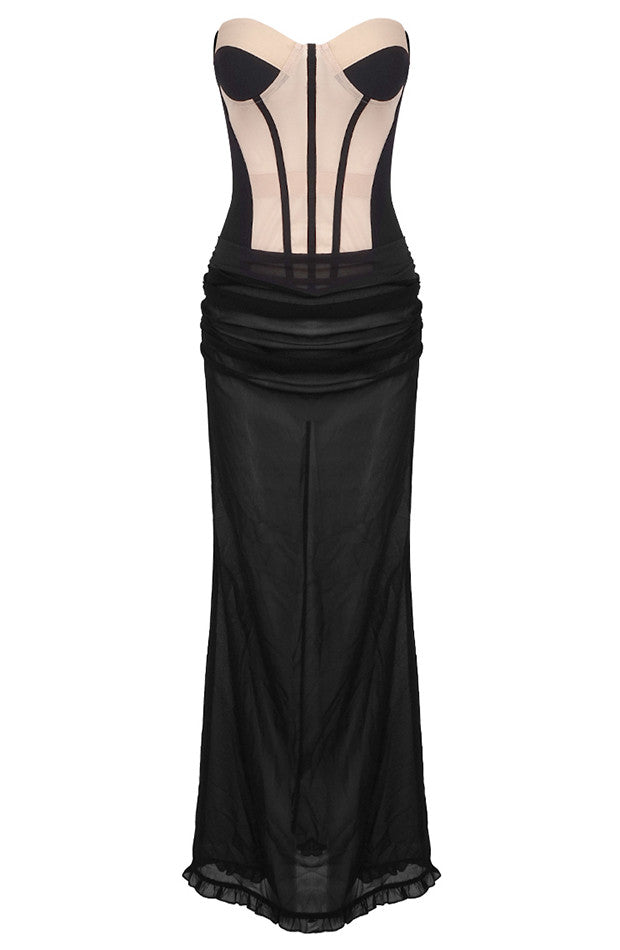 Strapless Corset Two Piece Maxi Dress Black Nude