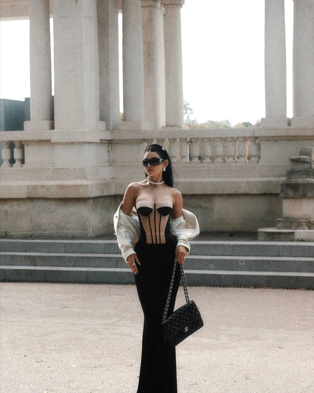 Strapless Corset Two Piece Maxi Dress Black Nude – LoSaTa
