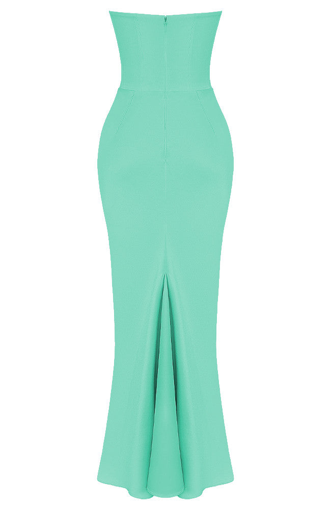 Strapless Corset Draped Maxi Dress Green