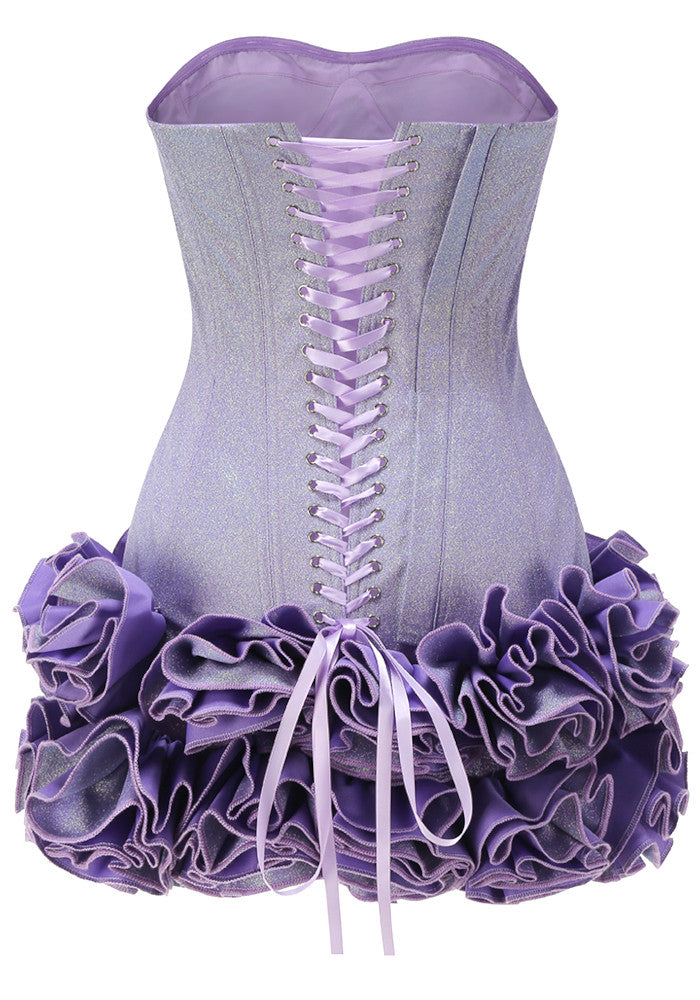 Strapless Corset Floral Ruffle Dress Purple