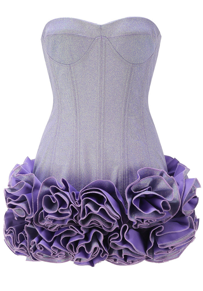 Strapless Corset Floral Ruffle Dress Purple