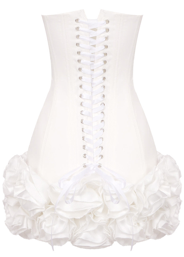 Strapless Corset Floral Ruffle Dress White