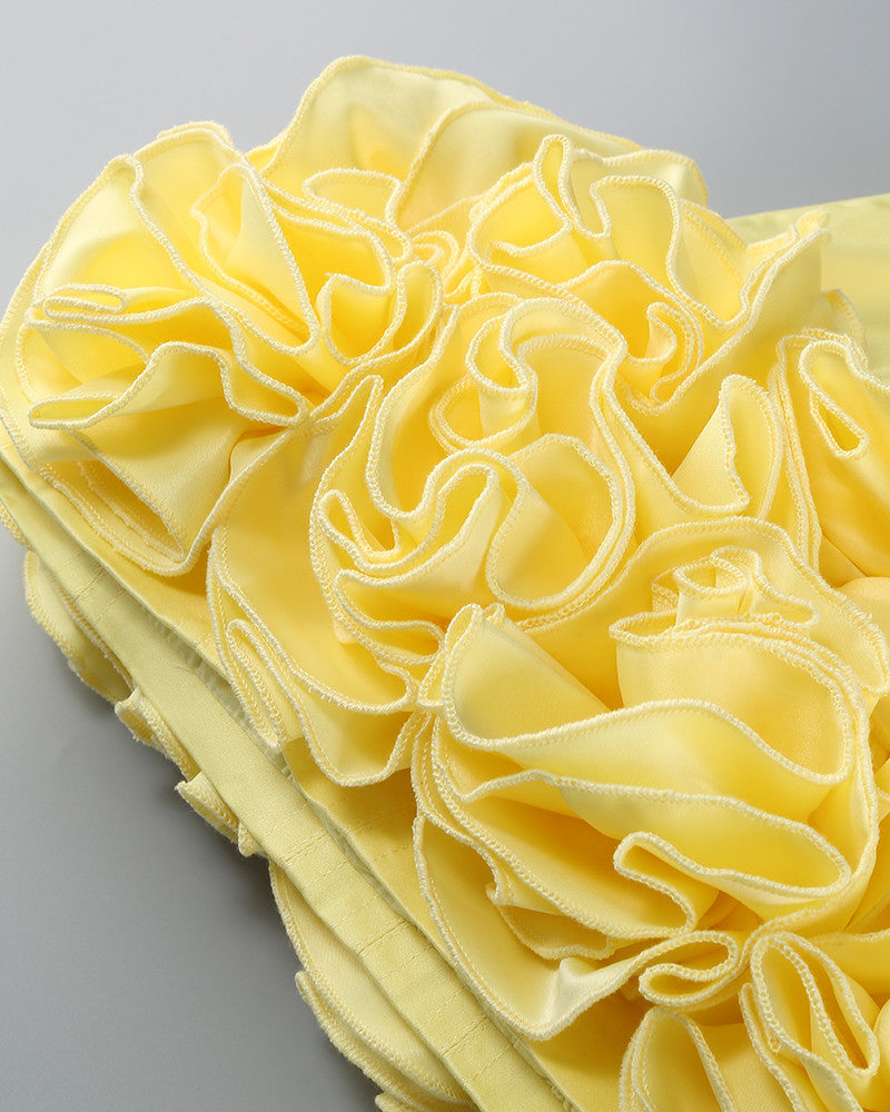 Strapless Corset Floral Ruffle Dress Yellow