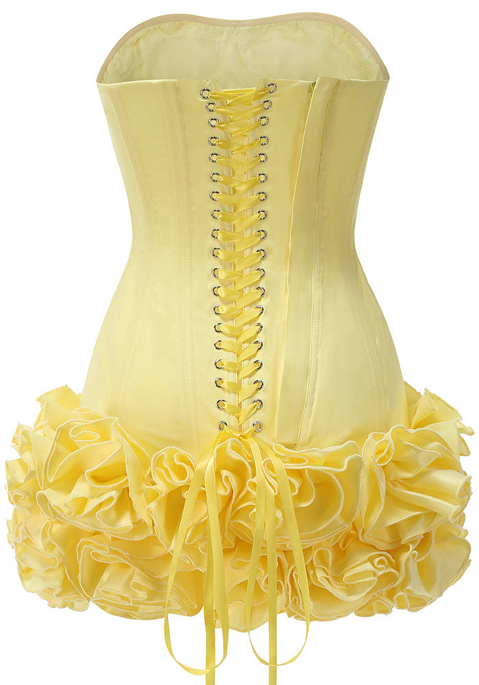 Strapless Corset Floral Ruffle Dress Yellow
