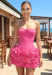 Strapless Corset Floral Ruffle Two Piece Dress Pink