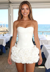 Strapless Corset Floral Ruffle Two Piece Dress White