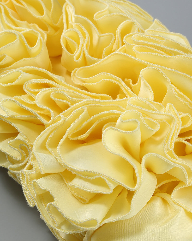 Strapless Corset Floral Ruffle Two Piece Dress Yellow