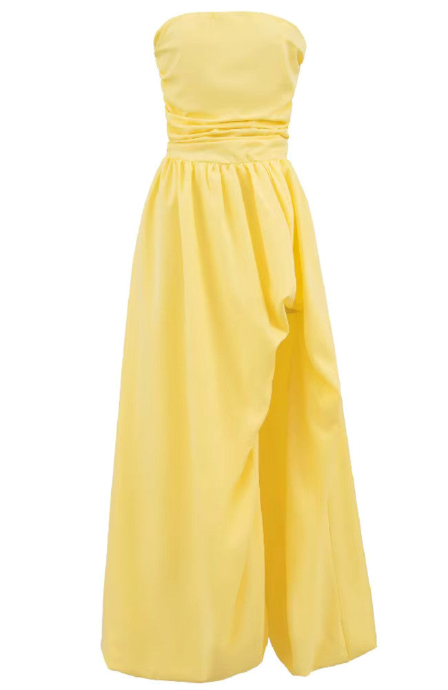 Strapless Corset Bubble Maxi Dress Yellow