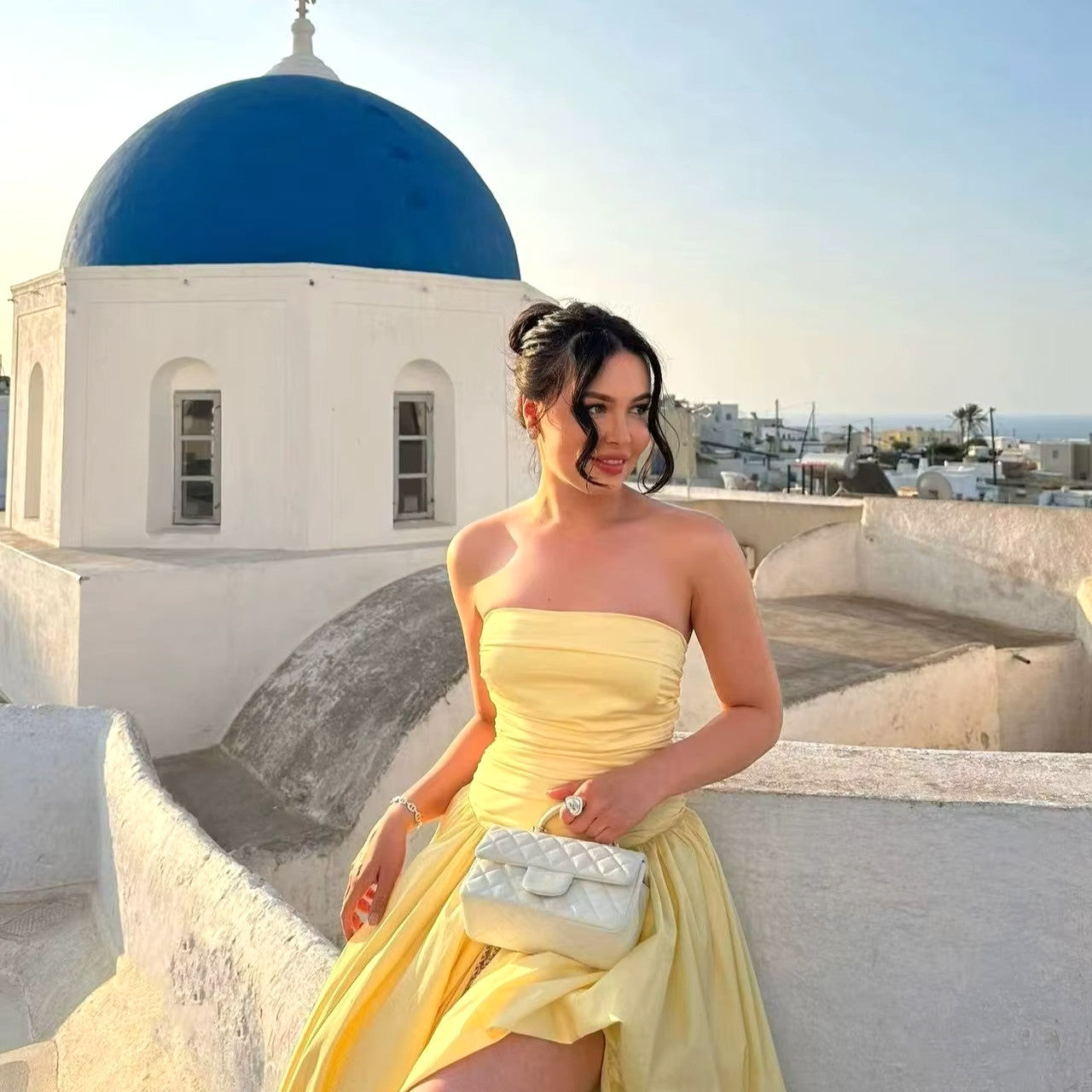 Strapless Corset Bubble Maxi Dress Yellow
