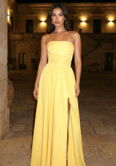 Strapless Corset Bubble Maxi Dress Yellow