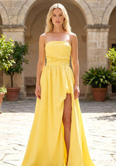 Strapless Corset Bubble Maxi Dress Yellow