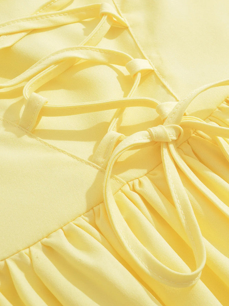 Strapless Corset Bubble Maxi Dress Yellow