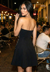 Crystal Strapless A Line Dress Black