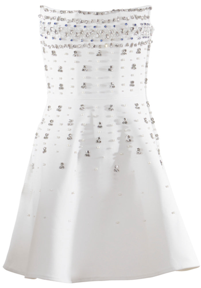 Crystal Strapless A Line Dress White