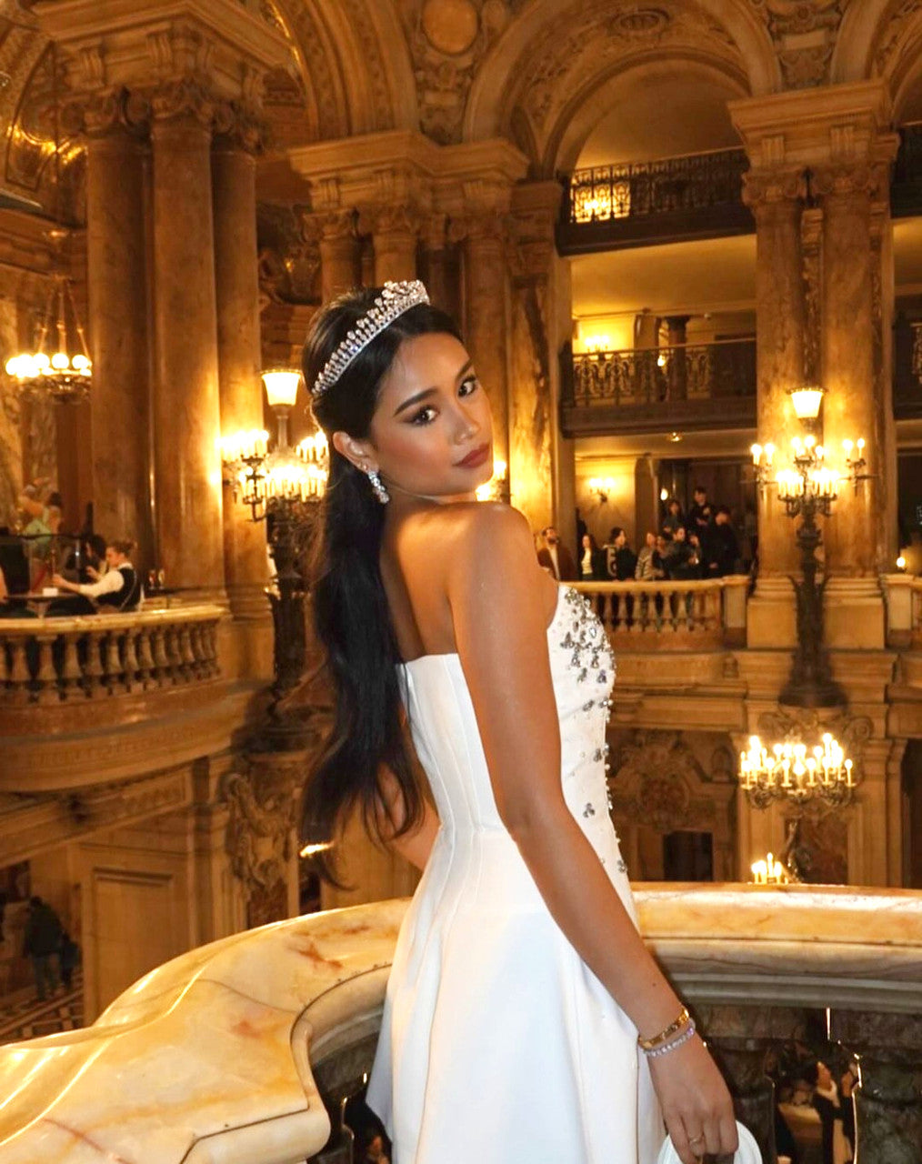 Crystal Strapless A Line Dress White