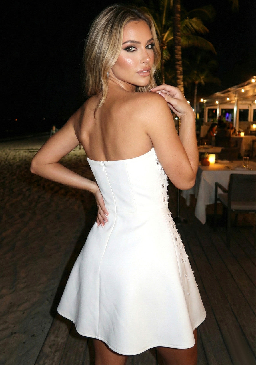 Crystal Strapless A Line Dress White