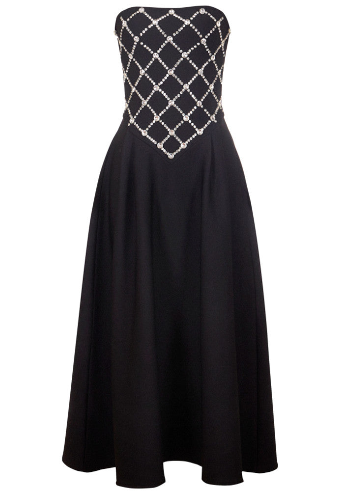 Strapless Crystal Design A Line Dress Black
