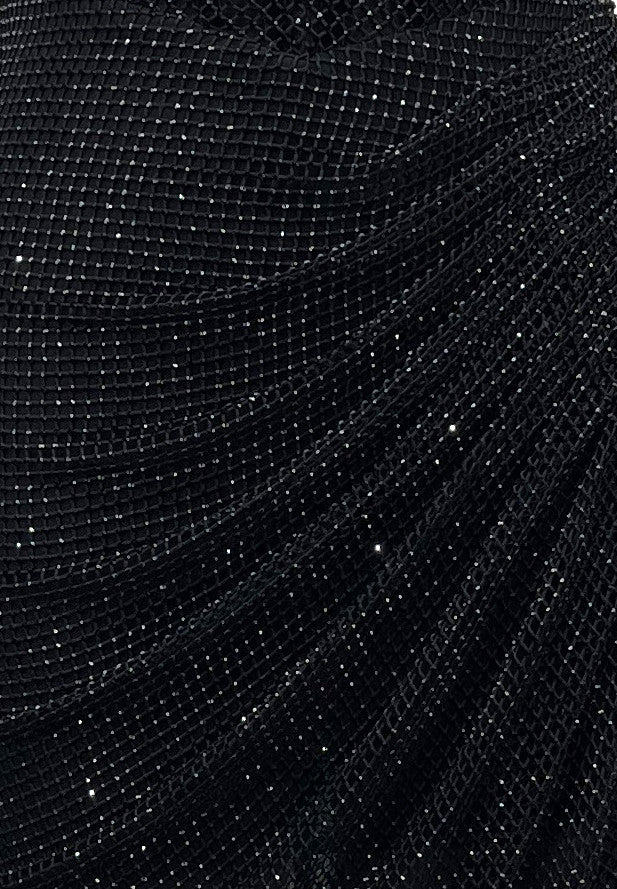 Strapless Crystal Bustier Sparkly Maxi Dress Black