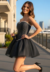 Strapless Crystal Corset A Line Dress Grey