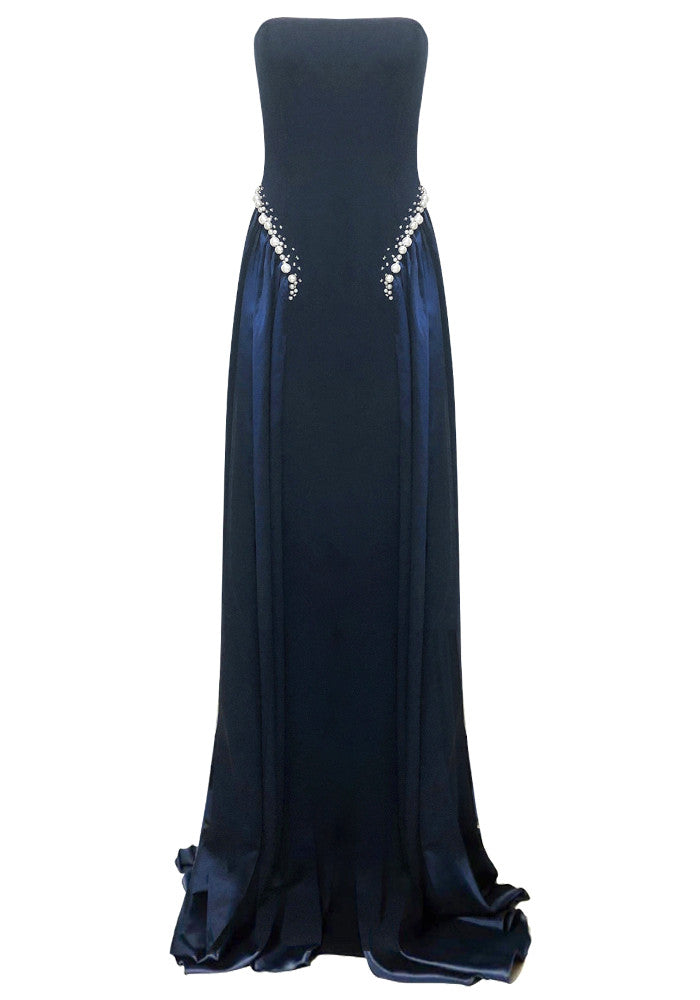Strapless Corset A Line Maxi Dress Navy Blue