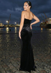 Strapless Crystal Corset Maxi Velvet Dress Hot Pink Black