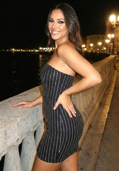 Strapless Crystal Stripes Dress Black