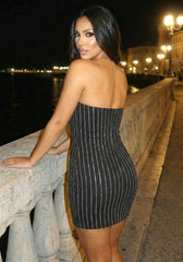 Strapless Crystal Stripes Dress Black