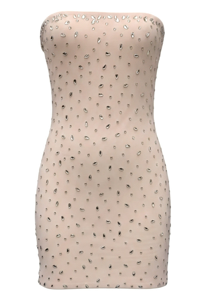 Strapless Crystal Dress Nude