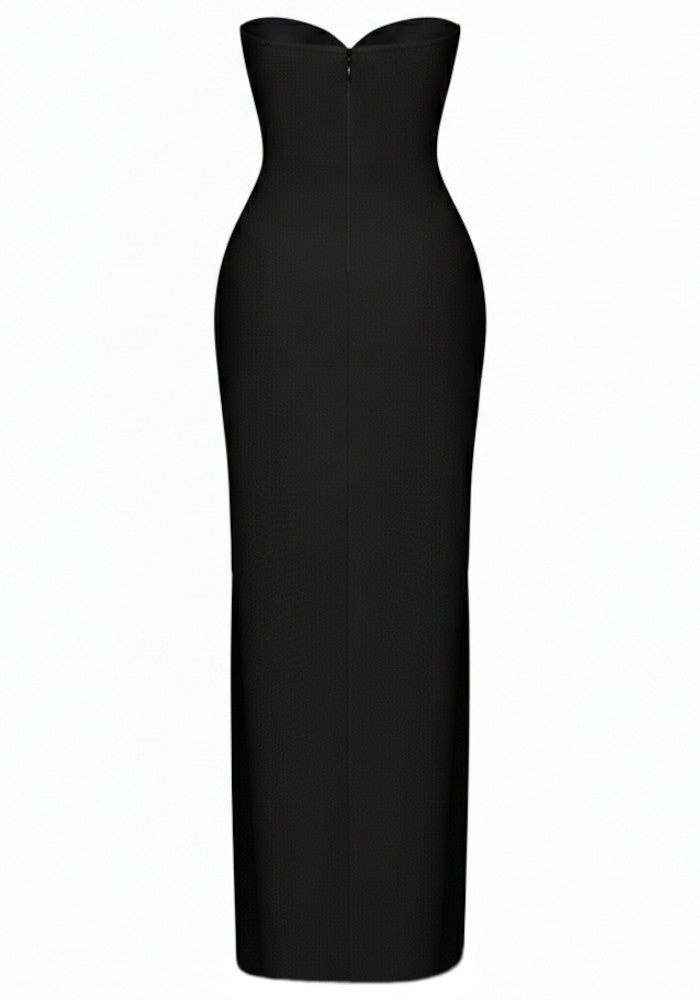 Strapless Crystal Floral Maxi Dress Black